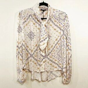 New En Saison Retro Tie Front Floral Blouse Ivory Small